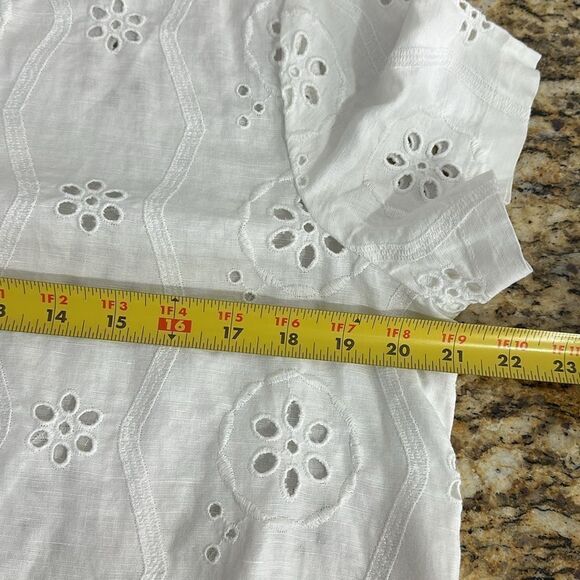 Christian Siriano Boho White Linen Blend Eyelet Embroidery Top Blouse Size L - Picture 6 of 7